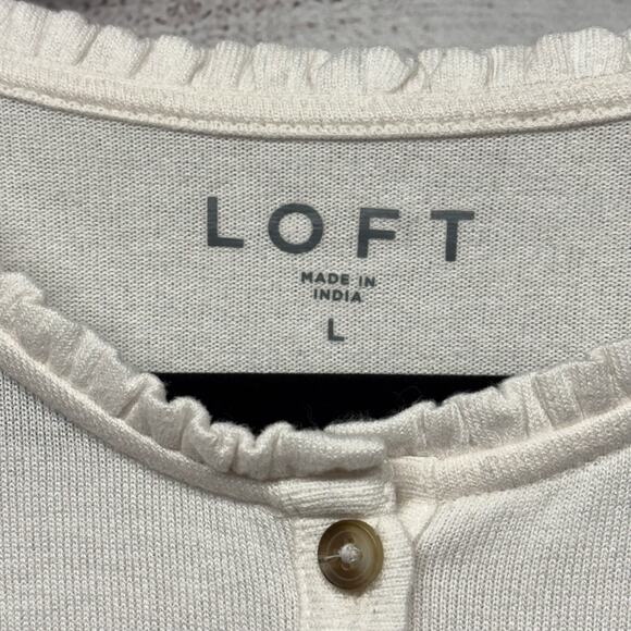 Loft White Knit 1/4 Button Long sleeve T shirt Sweater Size L - Picture 4 of 10